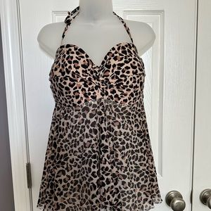 Kona Sol size XL swimsuit top! Leopard print. Halter top! See-through bottom.